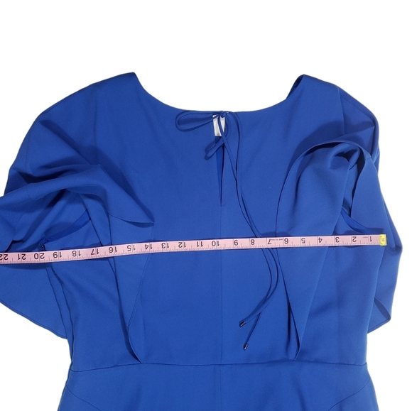 H By Halston Blue Chiffon Shift Dress Size 14 Flutter Bodice Keyhole Back Lined - Picture 13 of 15